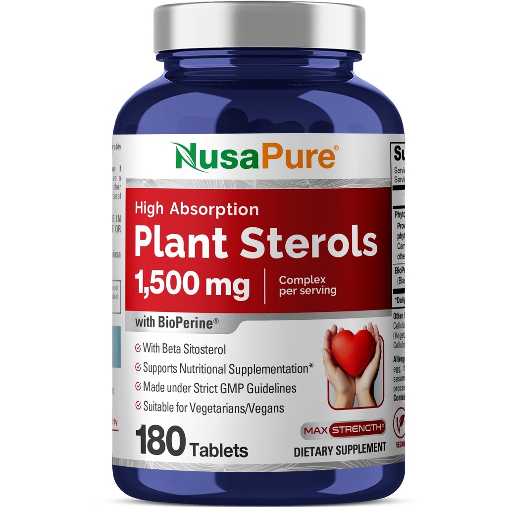 NusaPure Plant 1500 mg - 180 Tablet (Non-GMO, Vegan) Beta Sitosterol, Bioperine
