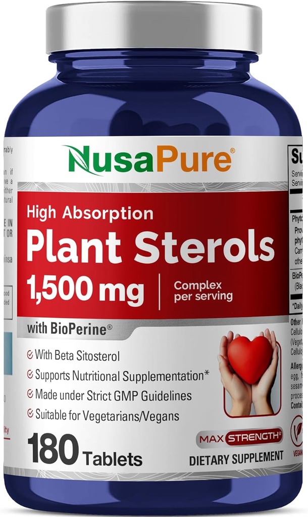 NusaPure Plant 1500 mg - 180 Tablet (Non-GMO, Vegan) Beta Sitosterol, Bioperine