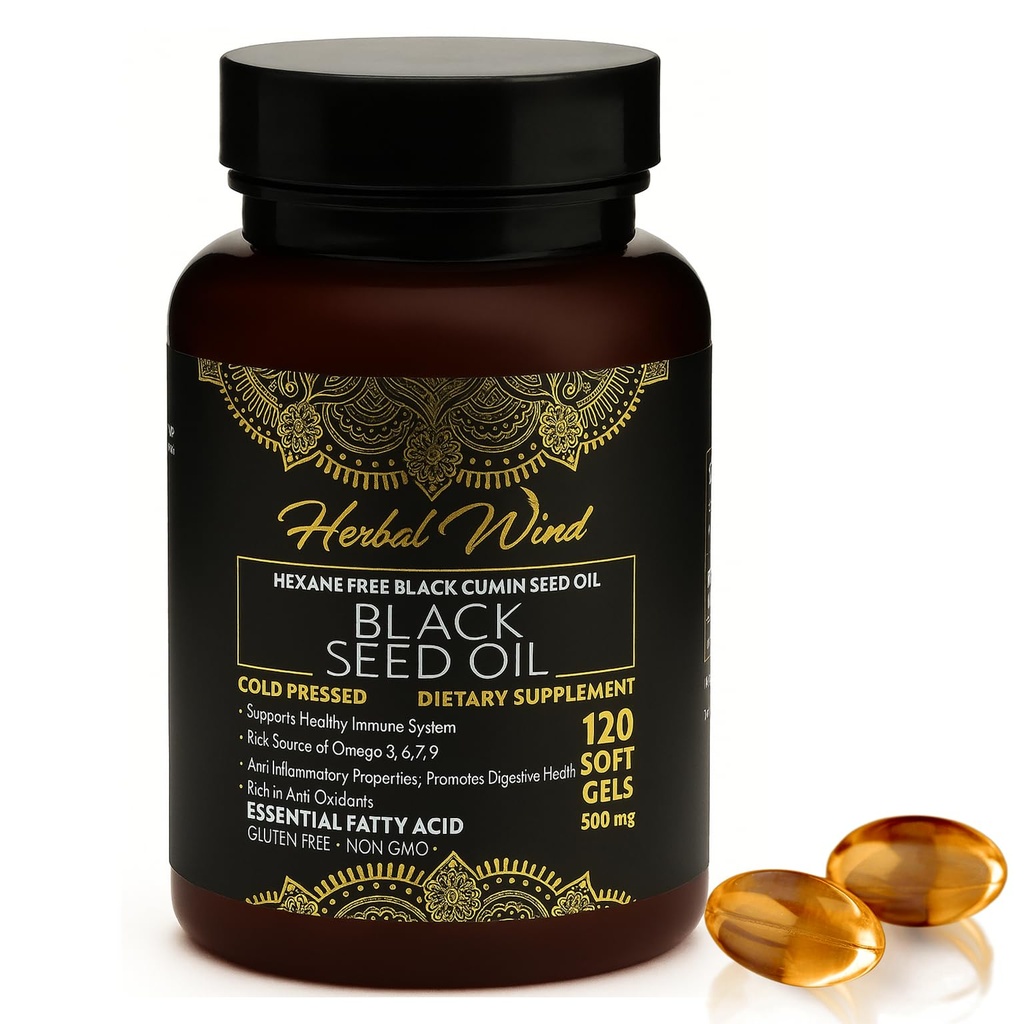 Black Seed Oil Capses - Κρύο Πατημένο 120 Softgels 500mg, Premium Quality Nigella Sativa,100% Αμιγής Μαύρο Cumin Seed Oil - Μη ΓΤΟ (120 Count - Συσκευασία 1 Πλαστικό μπουκάλι)