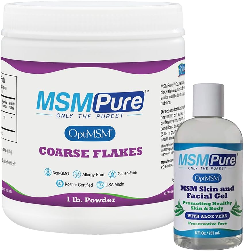 KALA SA MSMPure MSM Coarse Flakes 1lb ve MSM Gel Organik Aloe 8oz Sche