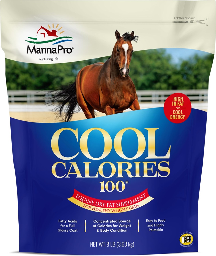 Manna Pro Cool Calories 100 - Atlar için Equine Fat Tamam, Sağlıklı Kilo Vermeyi Destekler, Kas Bakım & Shiny Coat, Low-Starch Formula, 8 lb Bag