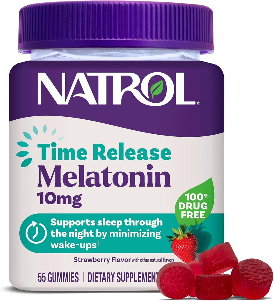 Natrol 10 mg μελατονίνη Gummies, Χρόνος απελευθέρωση ύπνο Gummies για ενήλικες, Ελαχιστοποίηση αφύπνισης, Φράουλα-Flavored, 55 Count, 55 Ημέρα προσφοράς