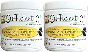 Sufficient-C High Dose Non-GMO Vitamin C - Limon Peach Immune-Ade Drink Mix 250 Grams - Sağlıklı Hydration Like Never (2 Pack)