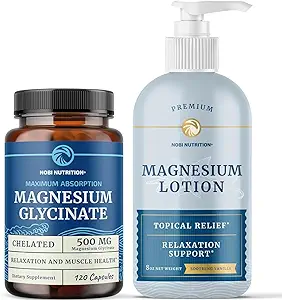 Magnezyum Lotion ve Magnezyum Glycinate Supplement | Full Body Magnezyum Support for Body and Mind with 8 Fl Oz Topical Magnezyum Plus 500 mg Magnezyum Glycinate Pills