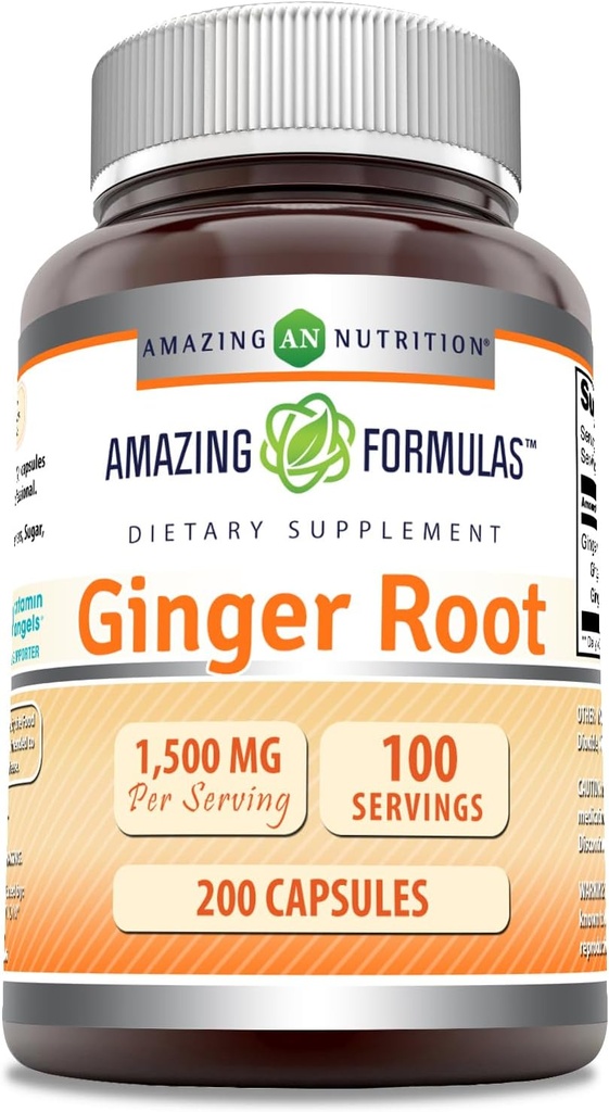 Amazing Formulas Ginger Root 4:1 Supplement | 1500 Mg Per | 200 Capsules Supplement | Non-GMO | Gluten Free | Made in USA