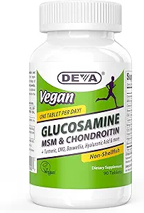 DEVA Vegan Glucosamine MSM & Chondroitin + Turmeric, ΚΟΑ, Boswellia, Hyaluronic Acid & More, Βελτιωμένη Μη Ζωντανή Φόρμουλα, 90 Δισκία