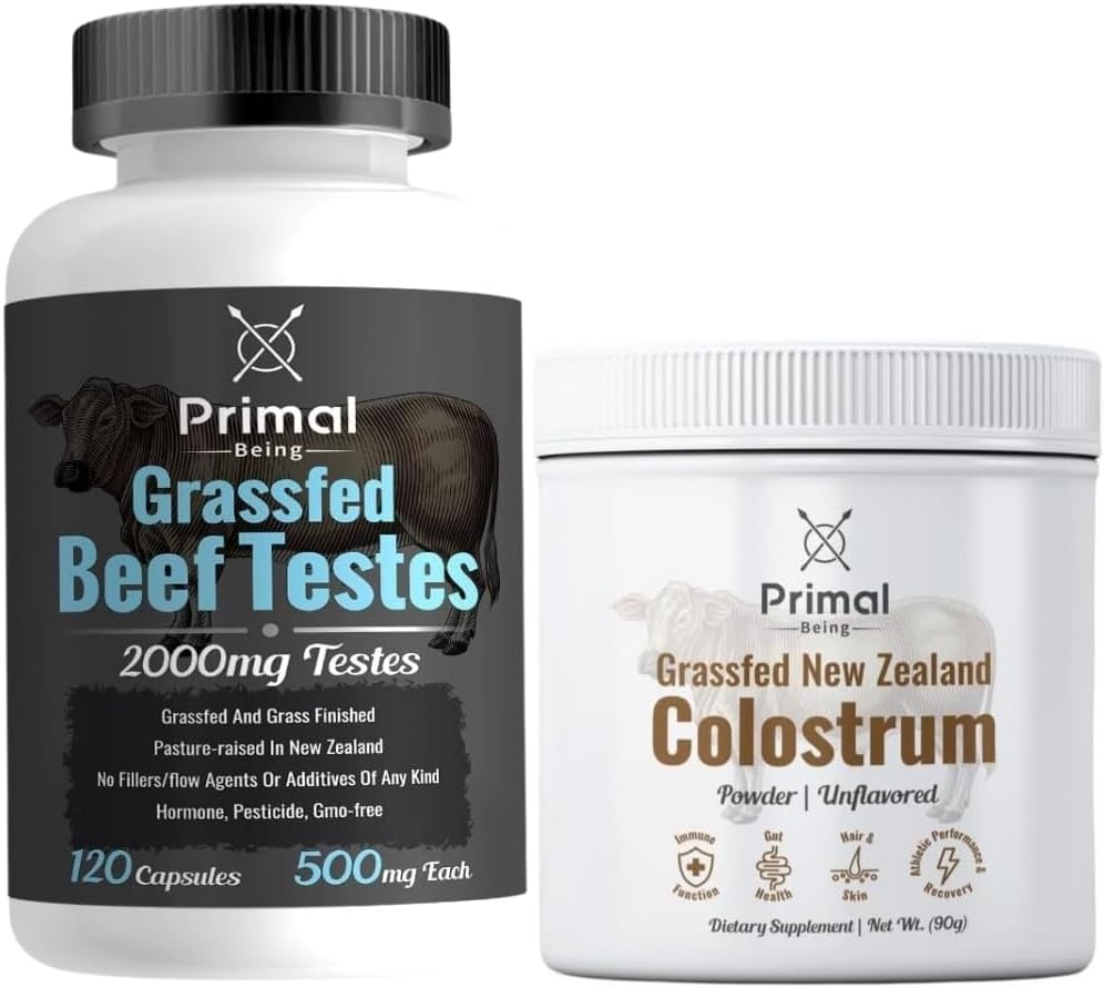 Primal Be Grassfed Beef Testleri, 120 Capsules + Grassfed Beef Colostrum, 90 Grams unflavored Toz