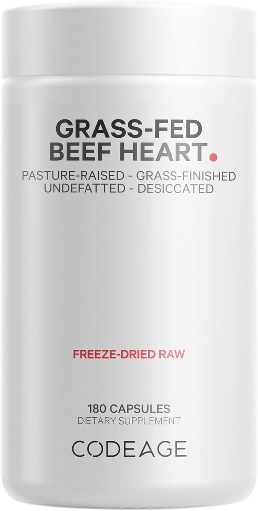 Codeage Grass Fed Beef Heart Supplement - Παγωμένη Αποξηραμένη, Αποξηραμένη, Αποξηραμένη Γαστροειδή Συμπληρώματα - Βοοειδή Κρέατα & Χάπια Συκωτιού - Βιταμίνες βοείου κρέατος για Καρδιά - Μη ΓΤΟ -180 Κάψουλες