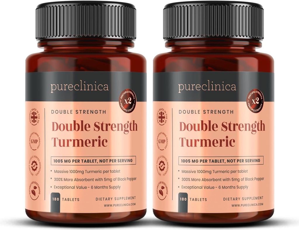 Double Strength Turmeric - Massive 1000 mg x 360 Tabletler -% 200 daha fazla Turmeric ve Natural Levels of the Potent Curcumin per Tablet başına -% 5 mg Black Pepper Extract for 300 Art