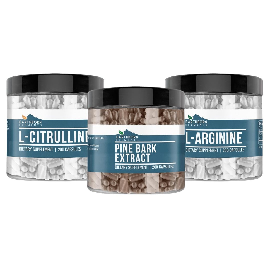 Earthborn Elements Pine Bark, L-αργινίνη, & L-Citrulline Capulse Bundle, 200 Κάψουλες Κάθε, Καθαρό & Μη αραιωμένο, Χωρίς Πρόσθετα