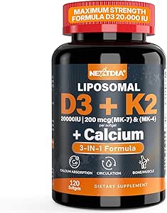 D3 20.000 IU + Vitamin K2 ( MK7)200 Live - Optimal Vitamin D3 & K2 Softgel - Güçlü Bones & Muscle, Food Abxia & Immune Support, Vitamin D Deficiencies, Easy to Swallow, Non GMO2