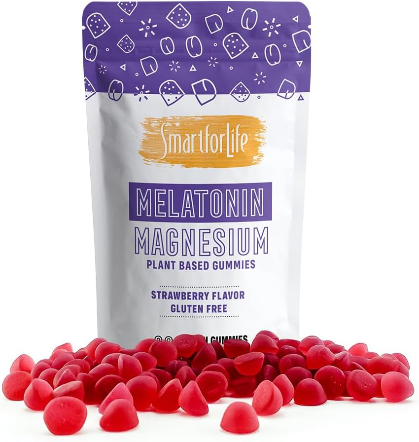 SMART FOR LIFE Melatonin Gummies 5mg W/Magnesium - 60 Count - Plant Based Vegan Melatonin Gummies - Strawberry Flavor Sleep Gummies - Heart & Bone Health Dietary Supplement - Adult Melatonin Gummies