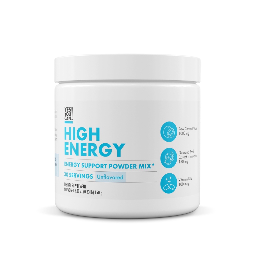 Yes You Can! Shake Booster High Energy Powder Drink Mix - Nutritional Drink with Raw Coconut, Natural Caffeine from Tea, Guarana Seed Extract, Vitamin B12, Alpha Lipoic Acid, 150g, 30 Servings- 1 Pack