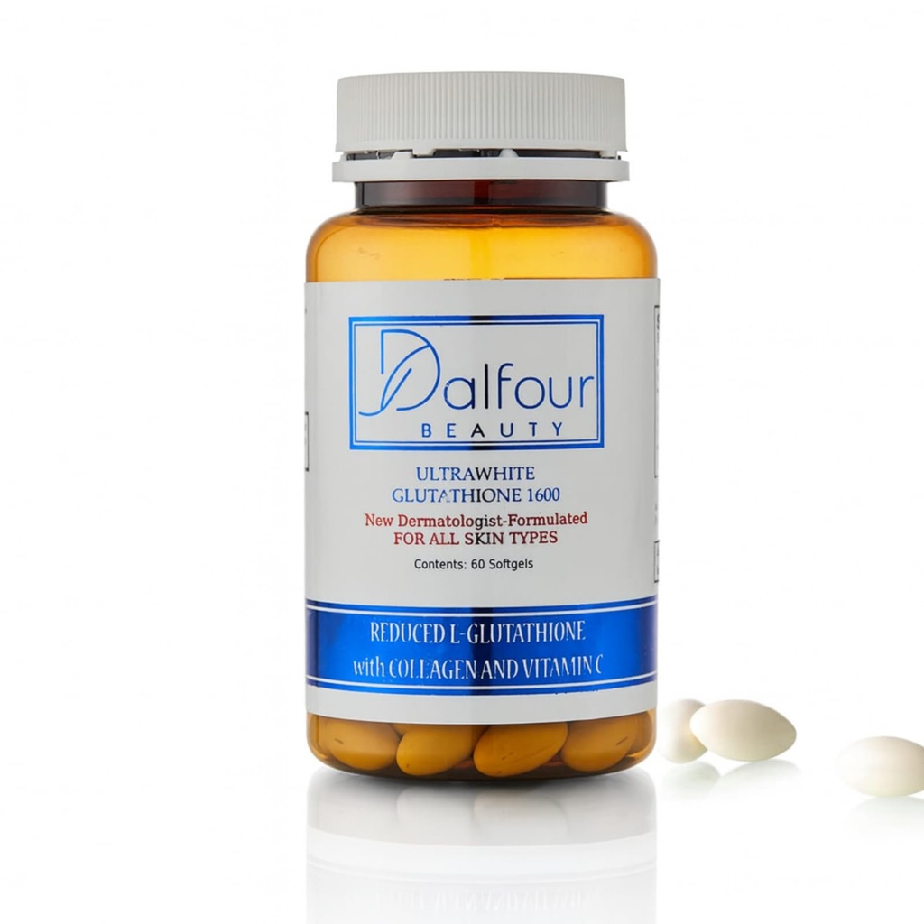 Dalfour Beauty Ultra Glutathione Capsules with Hydrolyzed Collagen & Vitamin C – 2400mg High Absorption Antioxidant Support Supplement – 1600mg Reduced L-Glutathione Per Serving - 30-Day Supply