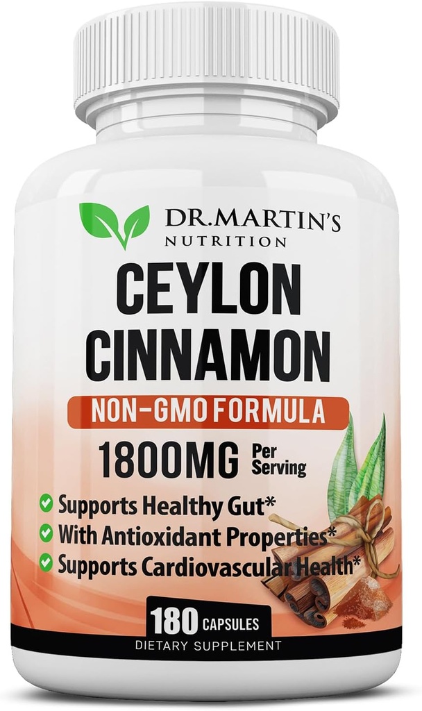 1800 mg Organik Ceylon Cinnamon Capsules | 180 Kont | Ortaklar, Sağlıklı Inflammatory Yanıtlar, Antioksi & Cardiovascular Health | Non-GMO & Gluten Free Supplement