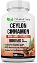 1800 mg Organik Ceylon Cinnamon Capsules | 180 Kont | Ortaklar, Sağlıklı Inflammatory Yanıtlar, Antioksi & Cardiovascular Health | Non-GMO & Gluten Free Supplement