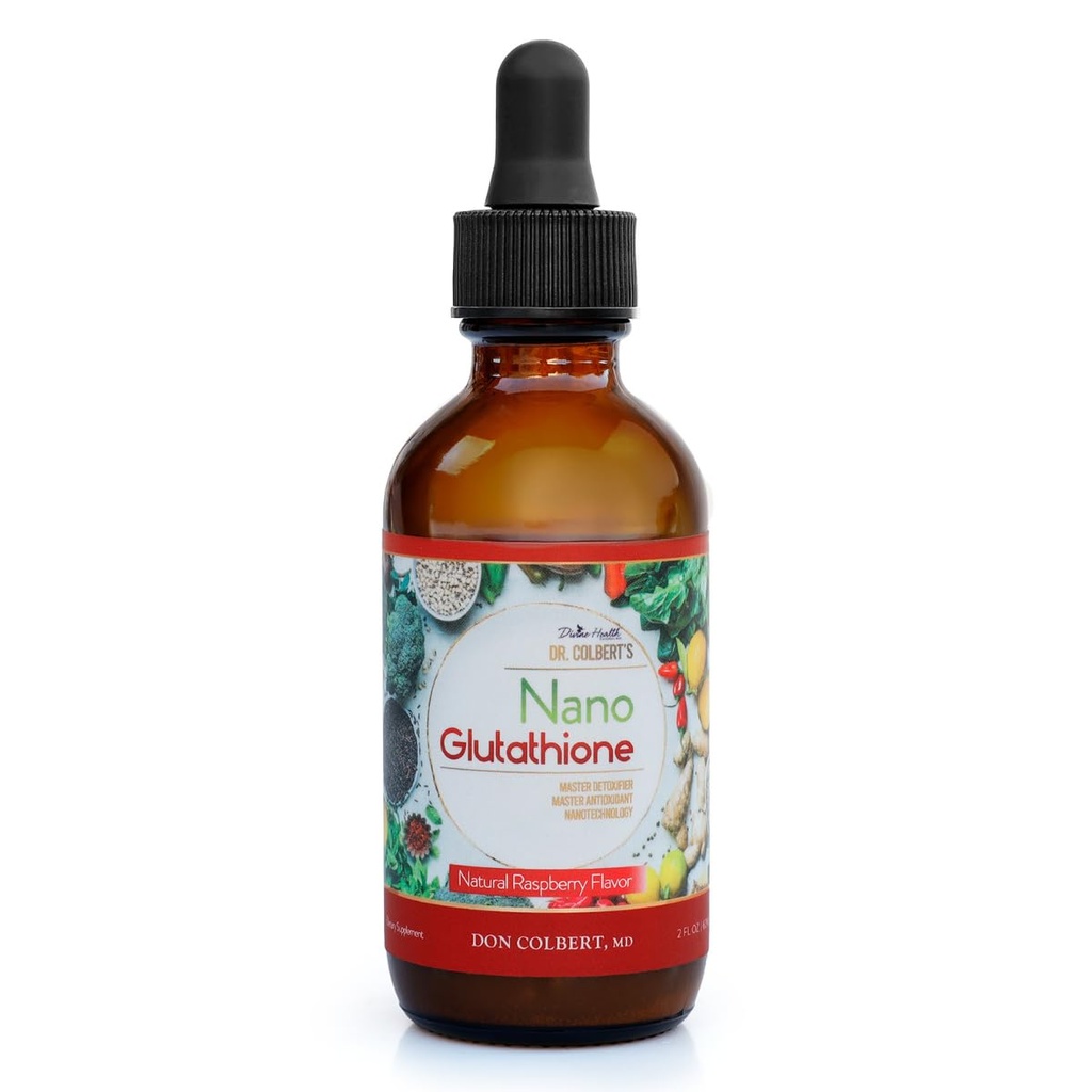 Dr. Colbert, MD Nano Reduced L-Glutathione Drops | Raspberry Flavor | by Divine Health | Nanonization | Superior Absorption | Includes Vitamin C | Sugar Free | 60 Day Supply | 60ml