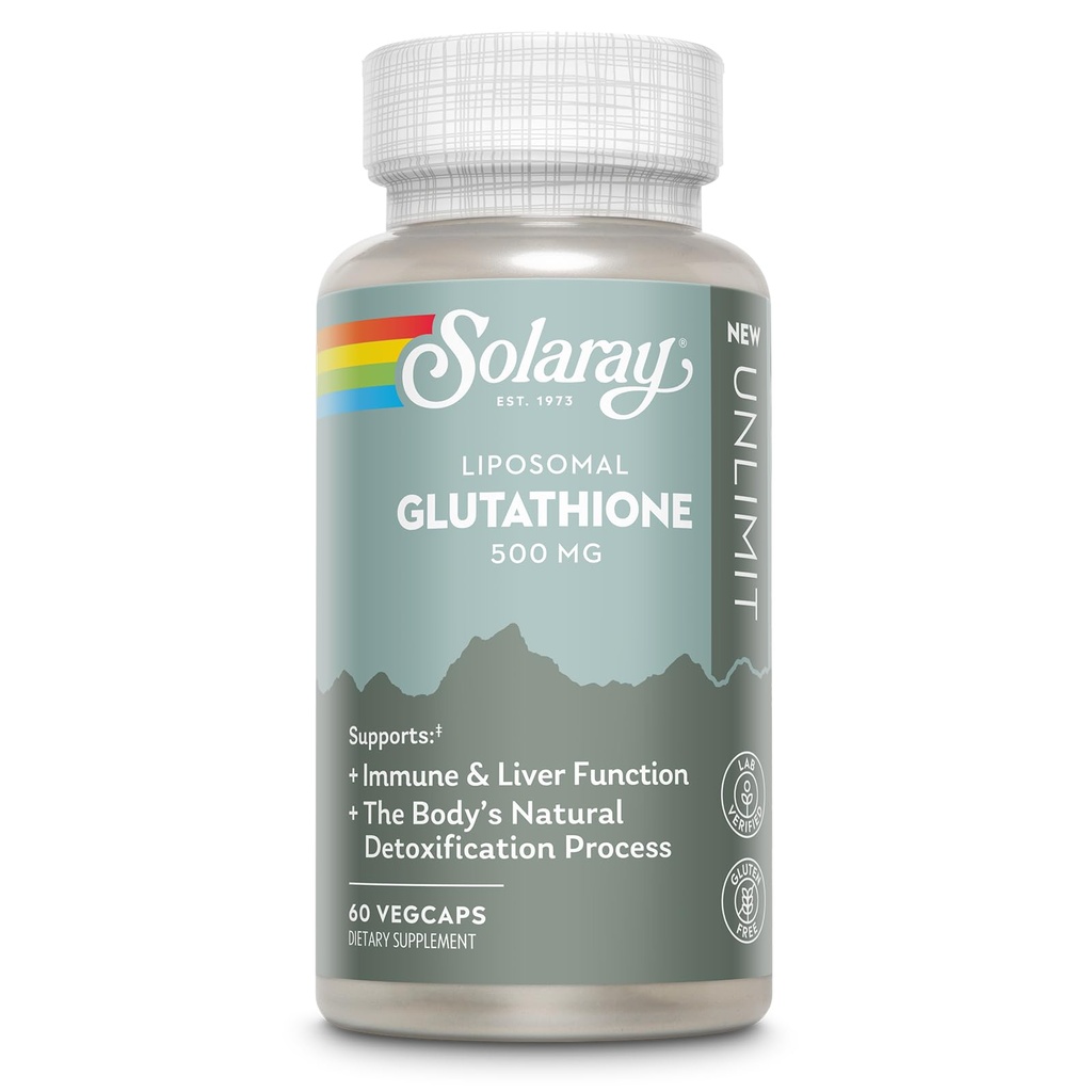 SOLARAY Liposomal Glutathione 500 mg - Antioxidant and Immune Support Supplement - Detoxification and Liver Support - Liposomal Glutathione Supplement - Vegan and Gluten Free - 30 Servings, 60 VegCaps