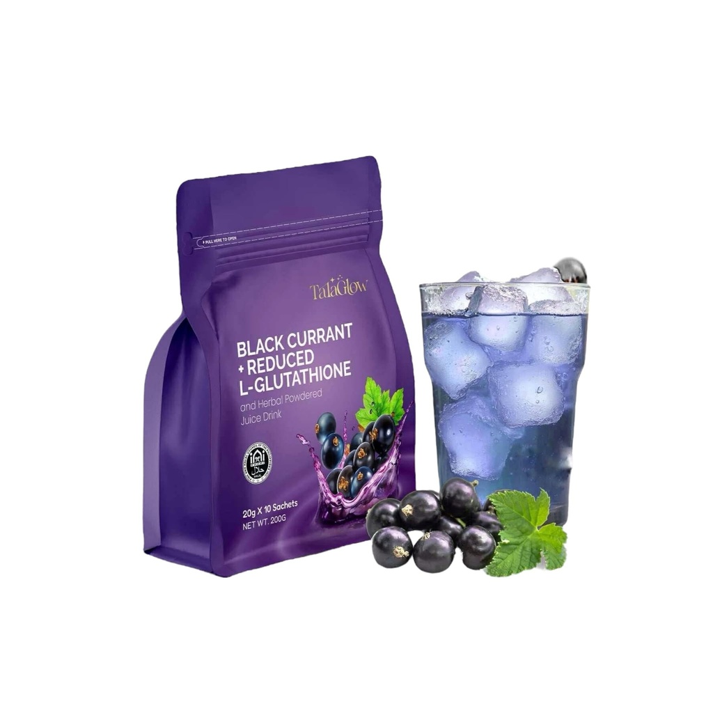 TalaGlow BLACK CURRANT + REDUCED L-GLUTATHIONE and Herbal Powdered Juice Drink 10 Sachets x 20g