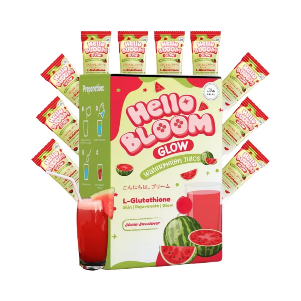 Hello Bloom Glow Reduced L-Glutathione Powder Juice Drink (10 Sachets x 18g, Watermelon)