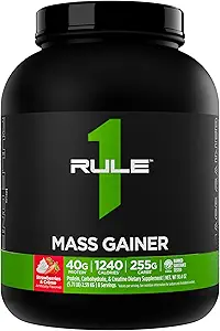 Kural 1 Mass Winer - High-Calorie Kilo Formula 1.220+ Calories, 250g+ Kompleks Carb Mix, 40g All-Whey Proteinleri (8 Hizmetler, Strawberries & Crème)