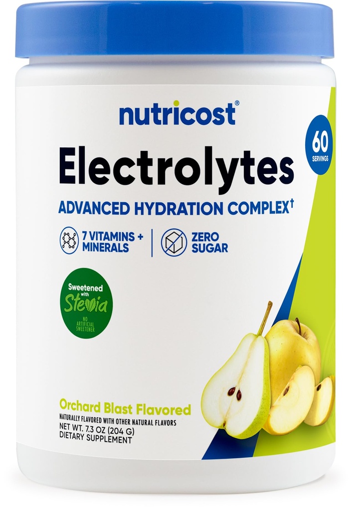 Nutricost Electrolytes Complex Powder (Orchard Blast) 60 Servings - Advanced Hydration Complex, 7 Vitamins + Minerals, Zero Sugar, Sweetened with Stevia, Gluten-Free, GMO-Free