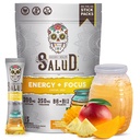 Salud 2-in-1 Energy Drink Powder + Focus, Pineapple Mango, Organic Caffeine, B6 + B12, Theanine, Clean Energy Drink Packets, Agua Fresca Mix, Non-GMO, Gluten Free, Vegan, 1g of Sugar, (15 Servings)