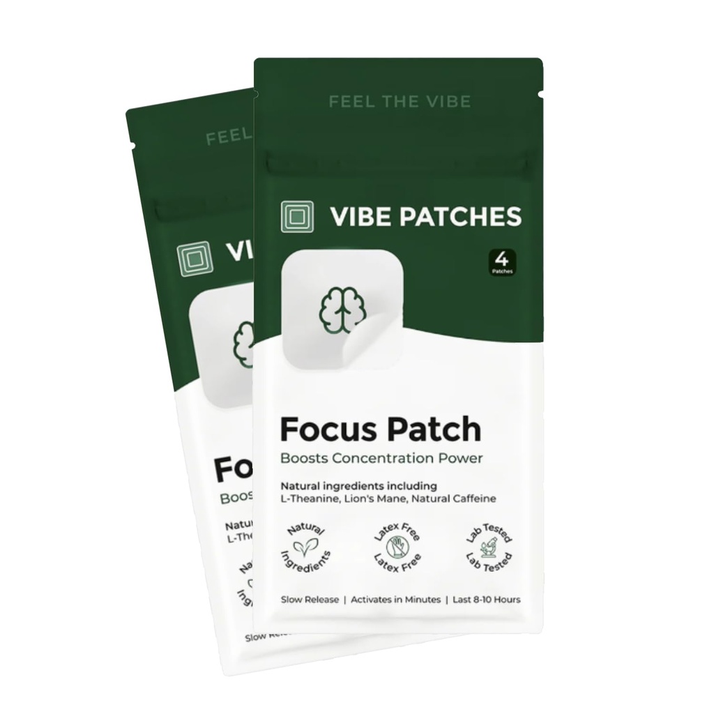 Focus Patches, Concentration Support with L-Theanine, Alpha GPC, Lion’s Mane & Natural Caffeine (8 Total Patches)