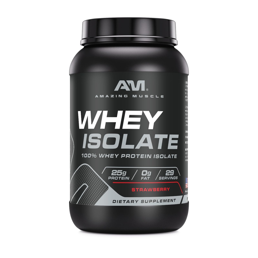 Amazing Muscle Whey proteini Isolate Toz | 25 Grams proteini | 100 Whey Isolate | Zero Fat | ABD'de Yapıldı (2 Lb, Strawberry)