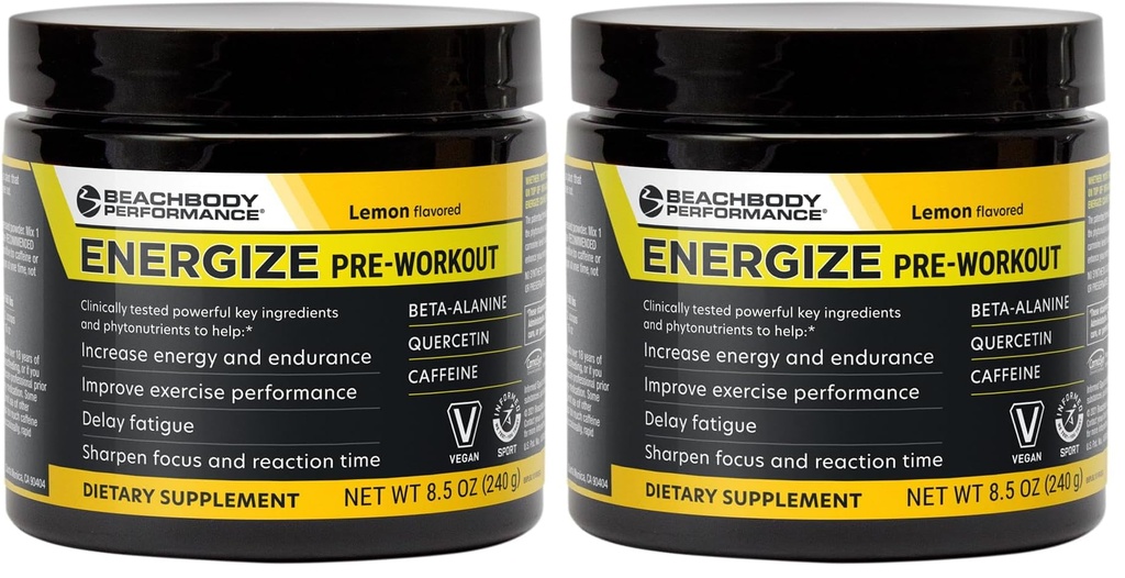 BODi Energize Pre Workout Powder - Beta-Alanine, Quercetin & Low-Dose Caffeine Formula for Enhanced Energy & Focus, Increase Energy & Endurance Supplement, Lemon Flavored, 40 Servings (Pack of 2)