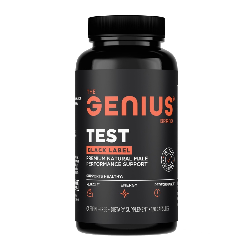 The Genius Brand Test Black Label - Testosterone Supplement for Men - Muscle Support, Energy & Performance Support - with D-Aspartic Acid, Magnesium, Korean Red Ginseng & Vitamins - 120 Capsules