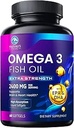 Omega 3 Fish Oil 2400 mg Supplement, Sustainable Sourced, Triple Strength Omega-3 Supplement Softgels, Brain Health Support, EPA & DHA Fish Oil Fatty Acids Supplements, Gluten & GMO Free, 60 Softgels