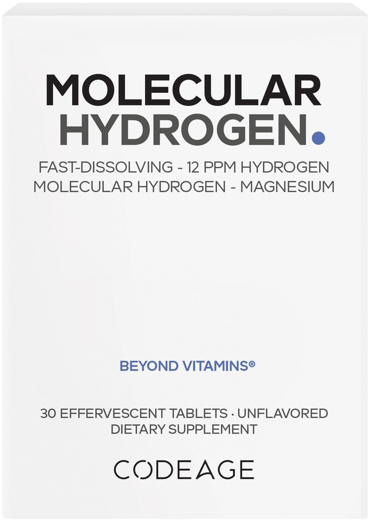 Codeage Molecular Hydrogen Supplement - Fast-Dissolving 12 PPM Hydrogen Water Tablets with Elemental Magnesium - Hydration Tablet Body Function - Unflavored, Vegan, Non-GMO, Gluten-Free - 30 Tablets