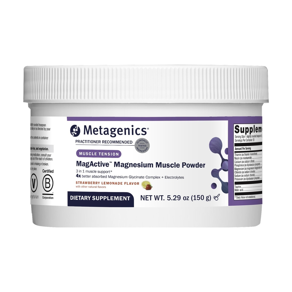Metagenics MagActive Magnesium Muscle Powder - Highly Absorbable Magnesium Supplement for Workout Recovery - Aids Cramps, Spasms & Tightness - 150 g, Strawberry Lemonade Flavor