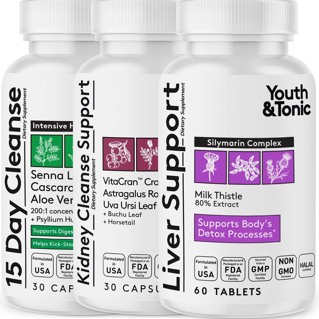 Gençlik ve Tonic 3X Body Cleanse ve Detox Pills for Women & Men with Liver, Kidney, Colon Supplements to Support Health Functions and For Missing of Unwanted Impurities and Metabolic Waste. 120 Capsules