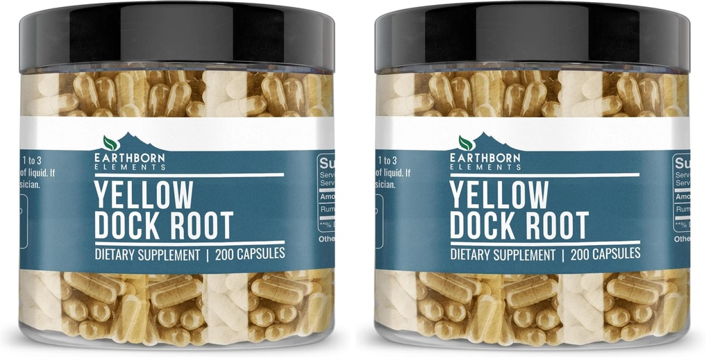 Earthborn Elements Yellow Dock Root 200 Capsules, Pure & Undiluted, No Additives (Pack of 2)
