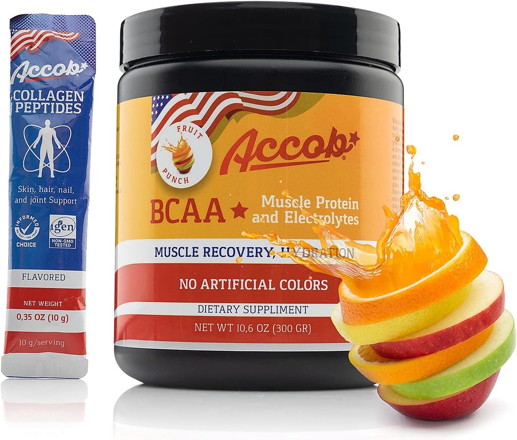 BCAA Toz Meyvesi Punch-Pre veya Post Workout,Muscle Recovery, Amino Asits + Elytes,7,2g BCCAs for Men and Women-30 Services +10g of Collagen,
