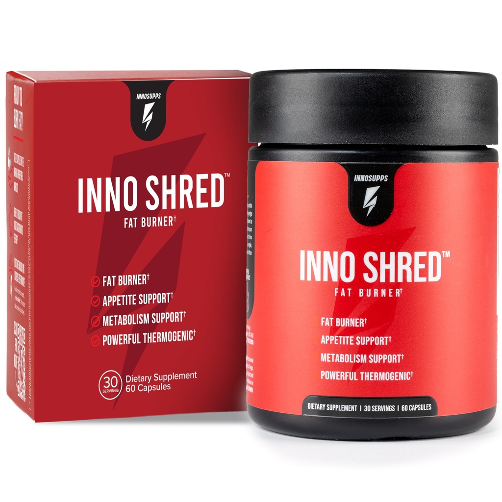 Inno Shred Fat Burner για άνδρες και γυναίκες με 100mg Capsimax, κόκκους του παραδείσου, οργανική καφεΐνη, εκχύλισμα πράσινου τσαγιού, κατευναστικό όρεξης, απώλεια βάρους (60 κάψουλες λαχανικών)