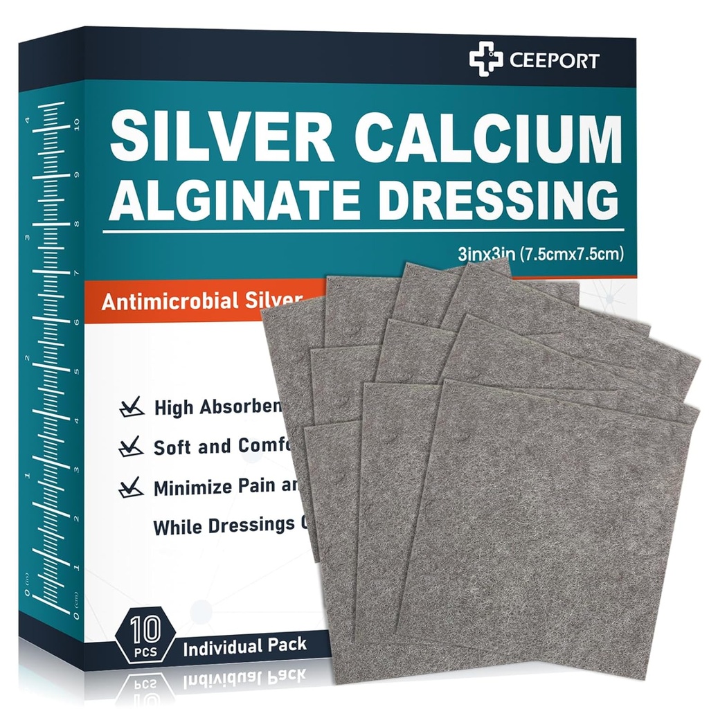 Ag Silveruba Alginate Yara Elbiseleri 3' x 3' (Paketi 10), Soft Highly Absorbent Silver Yara Giymek, Yara Bakımı için Takdir Edici Giymek, Ağrısız Kesme Gauze Pads