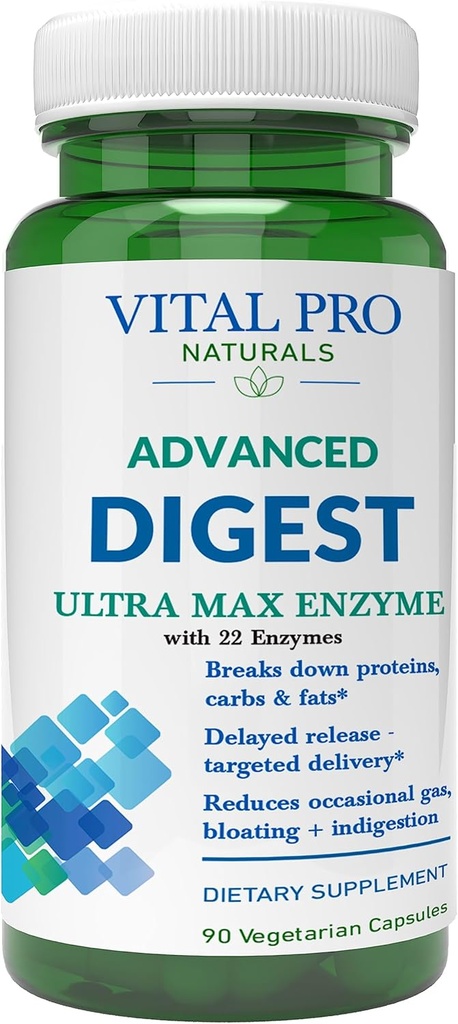 Vital Pro Naturals – Advanced Digest Natural Digestive Enzyme Supports Proteinlerin çöküşü, Fats ve Carbohidratlar ve Occasional Gas, Bloating ve Indigestion 90 Capsules