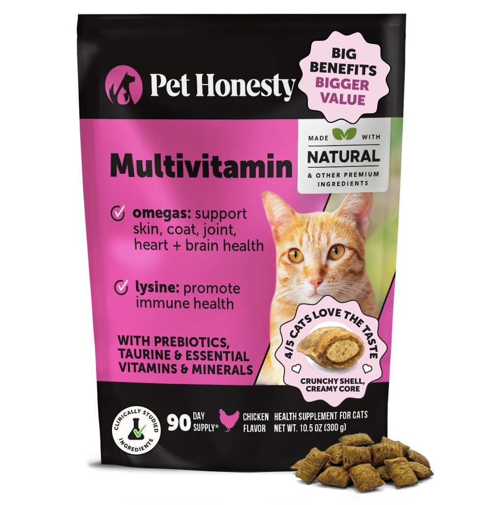 Cat Multivitamin Chews - Sağlık için Kediler + Immune, Ortak Destek, Skin & Coat ve Digestion - Omega 3s, Lysine & Probiyotiks for Cats, Vitamins for Cats - Chicken (90-Day Supply)
