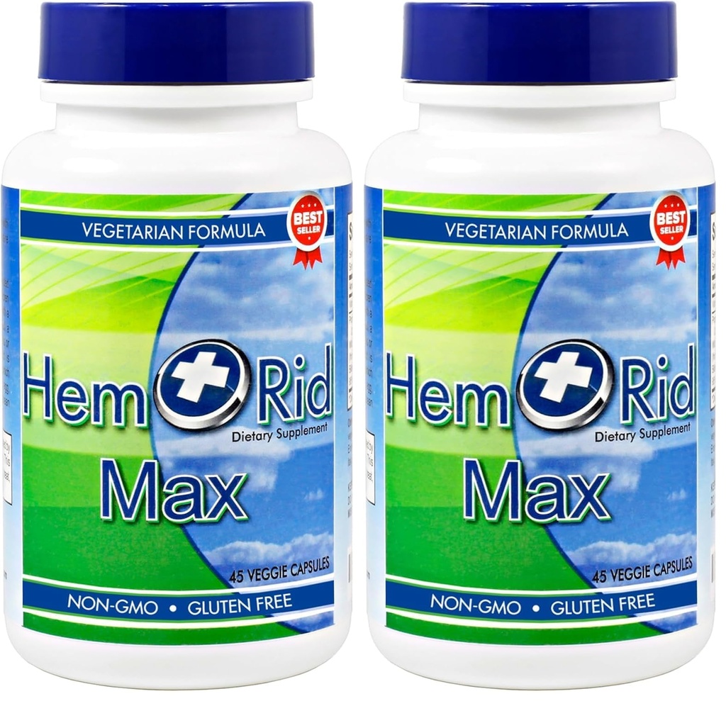 HemRid Max: Natural Hemorrhoid Relief Supplement for Discomfort - Made in The USA (Pack of 2)