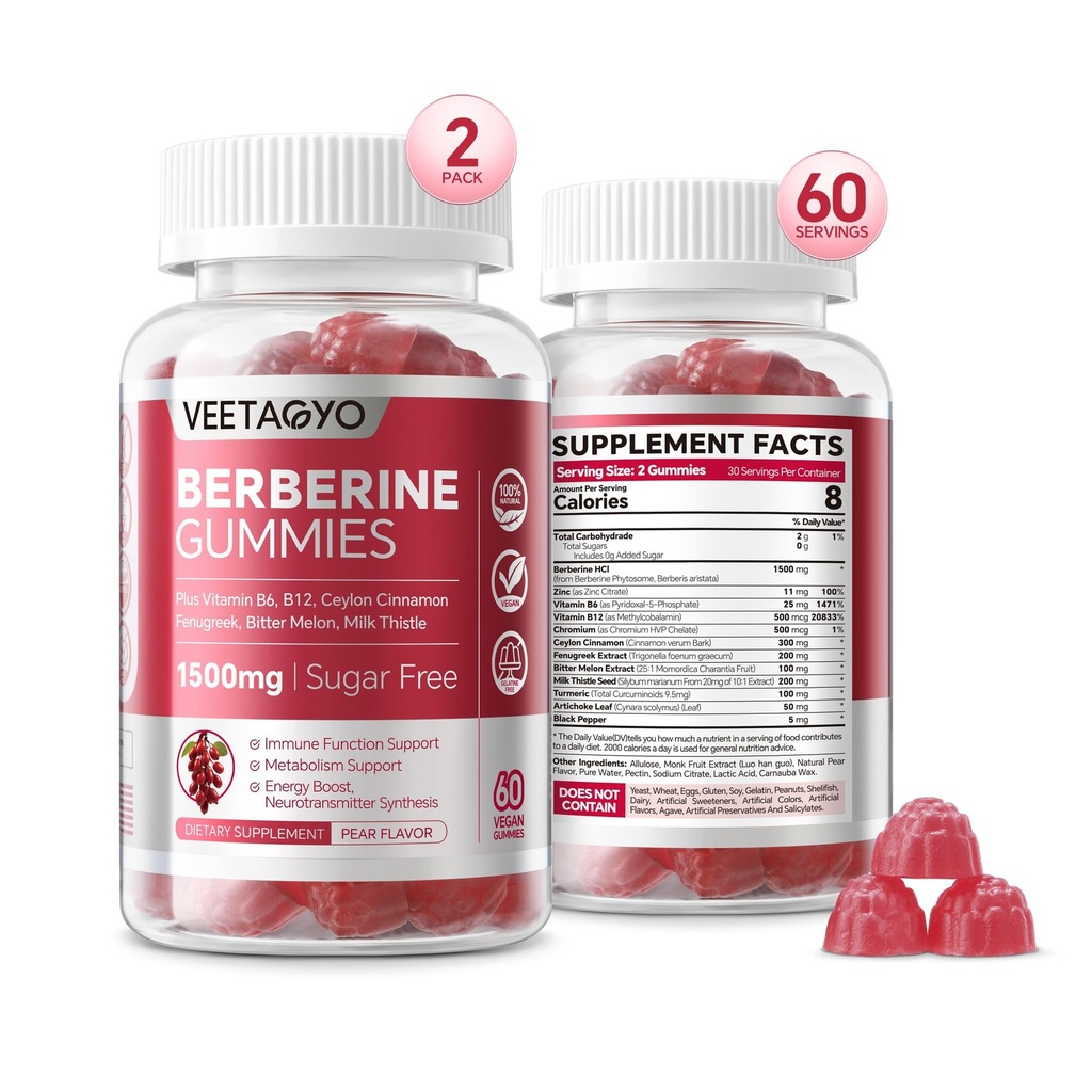 Berberine Supplement 1500 mg,Sugar Free Berberine with Ceylon Cinnamon Gummies,Chromium,Turmeric, Fenugreek for Natural Metabolism Balanced, Berberine HCl from Indian Barberry Extract, 120 Cts
