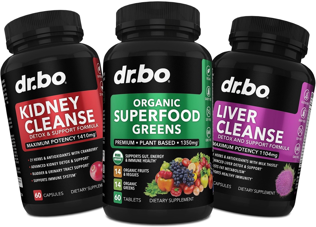 Organik Superfood Greens & Fruit Supplements - Liver Kidney Cleanse Detox Support Supplement - Green Veggie Toz Yemekleri ve Kidneys'e Yardım, Bladder Control & Urinary Tract Health