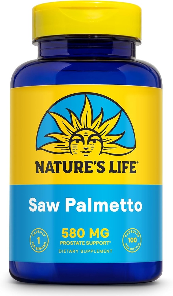 Nature's Life Saw Palmetto for Men 580mg - Geleneksel Prostate Supplement - Men's Health, Prostate and Urinary Tract Support w/Beta Sitosterol Plant Sterols, 60-Day Garanti, 100 Serv, 100 Capsules