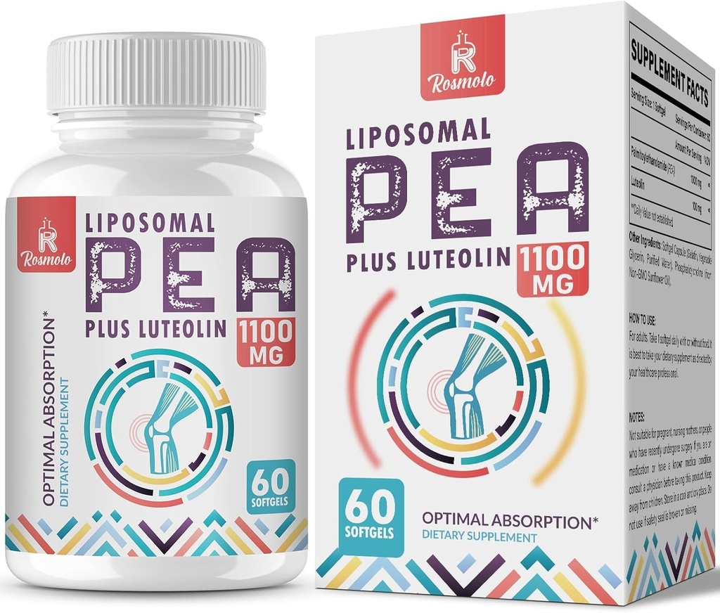 Liposomal Palmitoyl etanolamid 1000 mg + Luteolin 100 mg, Micronized Pea% 99 Yüksek Lisans - Geliştirilmiş Aborpsiyon ve Bioavailability, 60 Softgels