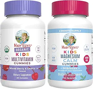 MaryRuth's Gummies for Kids–USDA Organic Multivitamin (Mixed Berry & Cherry), & Magnesium Calm (Hibiscus) 
