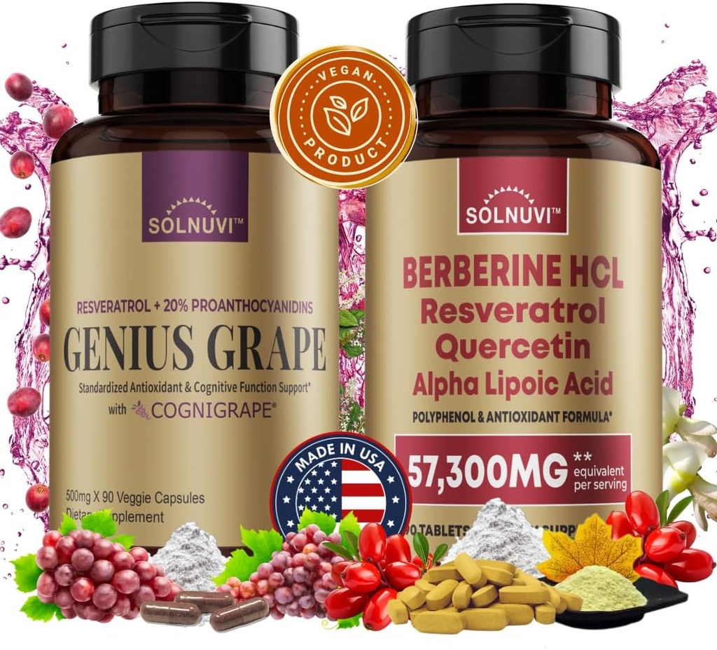 Neuro Defense Sche: Berberine & Resveratrol Kompleksi - Klinik olarak Cognigrape, Quercetin, Alfa Lipoic Asit - Beyin Sağlığı ve Antioksi Desteği - Non-GMO, Gluten-free, Vegan Supplement