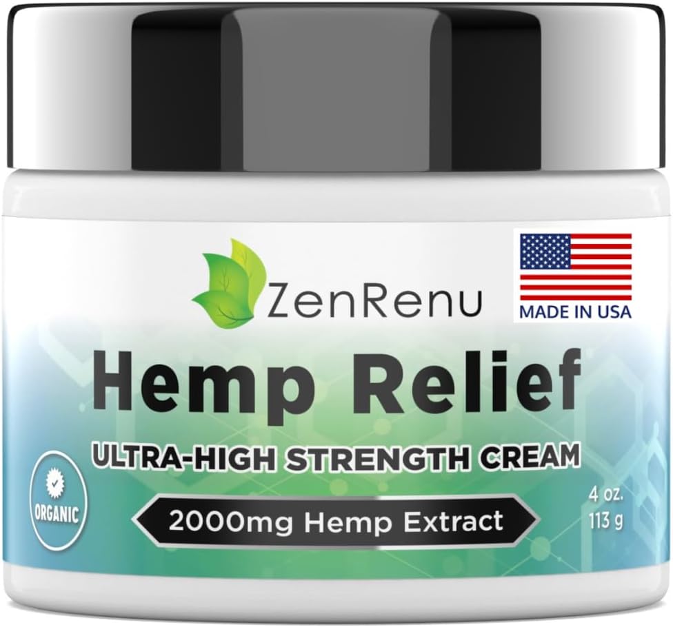 Hemp Cream Maximum Strength - Menthol Rub with Hemp Oil, Arnica, Lavender, Aloe Vera, Kava Kava, & Camphor - Natural Hemp Muscle Rub Cream for Skin, Muscles & Joints - ZenRenu, 4 oz