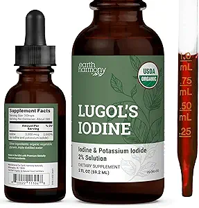 Organik Lugol'un Iodine, Iodine ve Pyumide 2 Çözüm 3000 mcg - Kadınlar ve Erkekler için Tiroid Desteği, Metabolism Health, Detox Boost - Non-GMO, 395 Hizmetler (2 Oz)